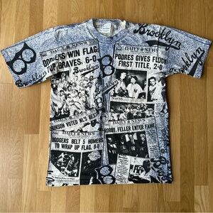 1990s Vintage All Over Print Brooklyn Dodgers T-shirt Front Pages